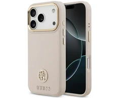 GUESS dėklas, skirtas IPHONE 17 Pro, suderinamas su „MagSafe“ GUHMP17LPGCRMDEP (PU su grūdėtu juodu logotipu), rožinis
