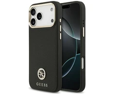 Dėklas Guess Grained Strass Logo MagSafe skirtas Apple iPhone 17 Pro Max juodos spalvos