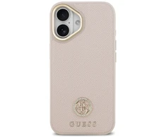 GUESS dėklas, skirtas IPHONE 17, suderinamas su „MagSafe“ GUHMP17SPGCRMDEP (PU su grūdėtu juodu logotipu), rožinis