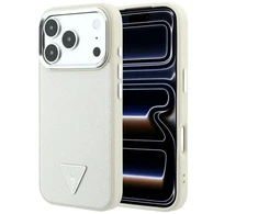 Dėklas Guess Grained Triangle Logo MagSafe do iPhone 18 Pro Max / 17 Pro Max smėlio spalva
