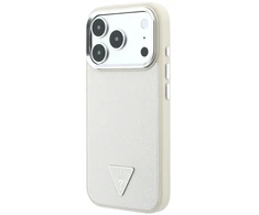 Dėklas Guess Grained Triangle Logo MagSafe do iPhone 18 Pro Max / 17 Pro Max smėlio spalva