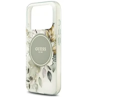 Dėklas Guess IML Flower & Tonal Circle MagSafe, skirtas iPhone 18 Pro / 17 Pro, žalias