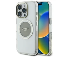 Originalus Dėklas GUESS IML Metal Colored Circle Classic Logo MagSafe skirtas Apple iPhone 16 Pro Max pilkos spalvos