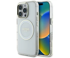 Originalus Dėklas GUESS IML Metal Colored Circle Classic Logo MagSafe skirtas Apple iPhone 16 Pro Max baltos spalvos