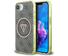 „Guess IML Metal Glitter 4G Circle Triangle MagSafe“ dėklas, skirtas iPhone 16e - ruda