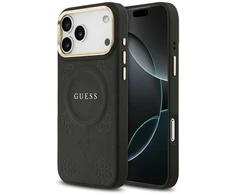 GUESS dėklas, skirtas IPHONE 17 Pro Max, suderinamas su MagSafe GUHMP17XPSAMSECK (PU W/ Peony Hot Stamp) juodas