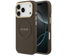 GUESS dėklas, skirtas IPHONE 17 Pro, suderinamas su MagSafe GUHMP17LPSAMSECW (PU su bijūnų spalvos karštu antspaudu), rudas