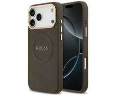 GUESS dėklas, skirtas IPHONE 17 Pro Max, suderinamas su MagSafe GUHMP17XPSAMSECW (PU su bijūnų spalvos karštu antspaudu), rudas