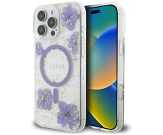 Guess Resin Flowers MagSafe dėklas iPhone 16 Pro - violetinė