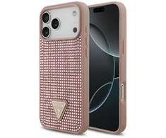 Dėklas Guess Rhinestone Triangle Logo skirtas Apple iPhone 17 Pro Max rožinės spalvos