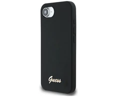 Dėklas Guess Silicone Script Metal Logo MagSafe iPhone 16e Case - Juodas