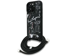 Karl Lagerfeld dėklas, skirtas IPHONE 16 PRO KLHCP16LPGGRMPCK, suderinamas su „MagSafe“ (CRSSBY grūdėtas PU su raštu ir logotipu), juodas
