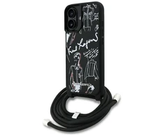 Karl Lagerfeld dėklas, skirtas IPHONE 16 KLHCP16SPGGRMPCK, suderinamas su „MagSafe“ (CRSSBY grūdėtas PU su raštu ir logotipu), juodas
