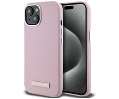 Dėklas Karl Lagerfeld FW Metal Plate MagSafe skirtas Apple iPhone 15 rožinės spalvos