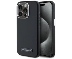 Originalus Dėklas Karl Lagerfeld FW Metal Plate MagSafe skirtas Apple iPhone 15 Pro juodos spalvos