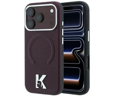 Dėklas Karl Lagerfeld Grained Embossed Ring &amp; Kameo Logo MagSafe do iPhone 18 Pro Max / 17 Pro Max bordo spalvos
