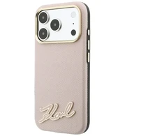 Dėklas Karl Lagerfeld Grained with Resin Signature Logo MagSafe do iPhone 18 Pro Max / 17 Pro Max rožinė