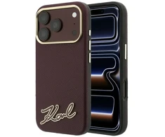 Dėklas Karl Lagerfeld Grained with Resin Signature Logo MagSafe, skirtas iPhone 18 Pro / 17 Pro, bordo spalvos