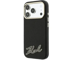 Dėklas Karl Lagerfeld Grained with Resin Signature Logo MagSafe do iPhone 18 Pro Max / 17 Pro Max juoda