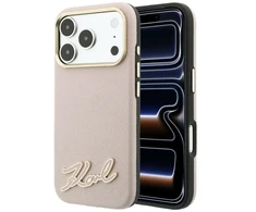 Dėklas Karl Lagerfeld Grained with Resin Signature Logo MagSafe do iPhone 18 Pro Max / 17 Pro Max rožinė