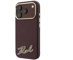 Dėklas Karl Lagerfeld Grained with Resin Signature Logo MagSafe, skirtas iPhone 18 Pro / 17 Pro, bordo spalvos