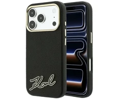 Dėklas Karl Lagerfeld Grained with Resin Signature Logo MagSafe do iPhone 18 Pro Max / 17 Pro Max juoda