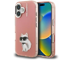 Dėklas Karl Lagerfeld IML Aquarelle Choupette &amp; Logo iPhone 16 Case - Rožinė