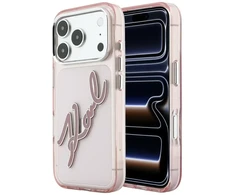 Dėklas Karl Lagerfeld IML Big Signature Resin Metal Frame Case for iPhone 18 Pro Max / 17 Pro Max - Rožinė