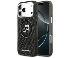 Karl Lagerfeld IML Glitter Karl &amp; Choupette Heads Logo MagSafe - dėklas skirtas Apple iPhone 17 Pro Max juodas