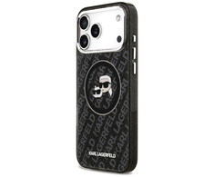 Karl Lagerfeld IML Glitter Karl &amp; Choupette Heads Logo MagSafe - dėklas skirtas Apple iPhone 17 Pro Max juodas