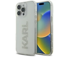 Karl Lagerfeld IML Rhinestones logotipas iPhone 16 Pro dėklas – skaidrus