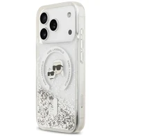 Dėklas Karl Lagerfeld Liquid Glitter Karl&amp;Choupette Heads MagSafe do iPhone 18 Pro / 17 Pro przezorczysty