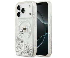 Dėklas Karl Lagerfeld Liquid Glitter Karl&amp;Choupette Heads MagSafe do iPhone 18 Pro / 17 Pro przezorczysty