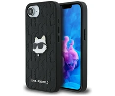 Dėklas Karl Lagerfeld Monogram Choupette Head Pin iPhone 16e Case - Juodas