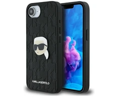 Dėklas Karl Lagerfeld Monogram Karl Head Pin iPhone 16e Case - Juodas