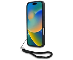 Dėklas Karl Lagerfeld dygsniuotas inicialų logotipas ir grandinėlės formos dirželis iPhone 16 Pro telefonui - Juodas