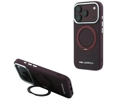 Dėklas Karl Lagerfeld Ring Stand 360 Saffiano Classic Logo MagSafe do iPhone 18 Pro Max / 17 Pro Max bordo spalvos