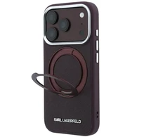 Dėklas Karl Lagerfeld Ring Stand 360 Saffiano Classic Logo MagSafe do iPhone 18 Pro Max / 17 Pro Max bordo spalvos