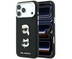 Dėklas Karl Lagerfeld Saffiano Case with Karl &amp; Choupette Heads Pins &amp; Logo for iPhone 18 Pro Max / 17 Pro Max - Juodas