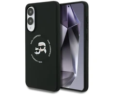 Dėklas Karl Lagerfeld Silicone Double Heads And Circle MagSafe skirtas Samsung Galaxy S25 Edge juodos spalvos