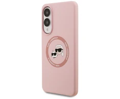 Dėklas Karl Lagerfeld Silicone Double Heads And Circle MagSafe Samsung Galaxy S25 Edge rožinės spalvos