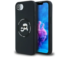 Karl Lagerfeld Liquid silikoninis K&amp;CH Heads MagSafe Apple iPhone 16e dėklas telefonui juodos spalvos