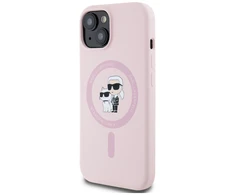 Dėklas Karl Lagerfeld Silicone Karl&amp;Choupette MagSafe iPhone 15 Plus Case - Rožinė