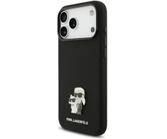 Dėklas Karl Lagerfeld Silicone Karl&amp;Choupette Metal Pin iPhone 18 Pro Max / 17 Pro Max juoda