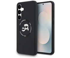 Dėklas Karl Lagerfeld Silicone Karl&Choupette Heads MagSafe skirtas Samsung Galaxy S25 FE juodos spalvos