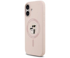 Dėklas Karl Lagerfeld Silicone Karl&amp;Choupette Ring MagSafe skirtas Apple iPhone 17 rožinės spalvos