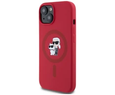 Karl Lagerfeld silikoninis Karl&amp;Choupette Heads Ring MagSafe iPhone 15 dėklas - Raudona