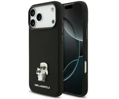 Dėklas Karl Lagerfeld Silicone Karl&amp;Choupette Metal Pin iPhone 18 Pro Max / 17 Pro Max juoda