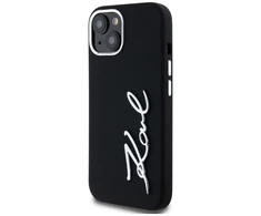 Dėklas Karl Lagerfeld Silicone Metal Script Logo iPhone 15 Case - Juodas