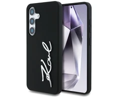 Karl Lagerfeld Silicone Metal Signature Logo Samsung Galaxy S25 dėklas telefonui juodos spalvos